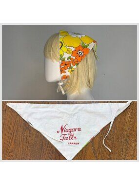 Vintage 1960s Floral Head Scarf, Niagara Falls Canada Souvenir